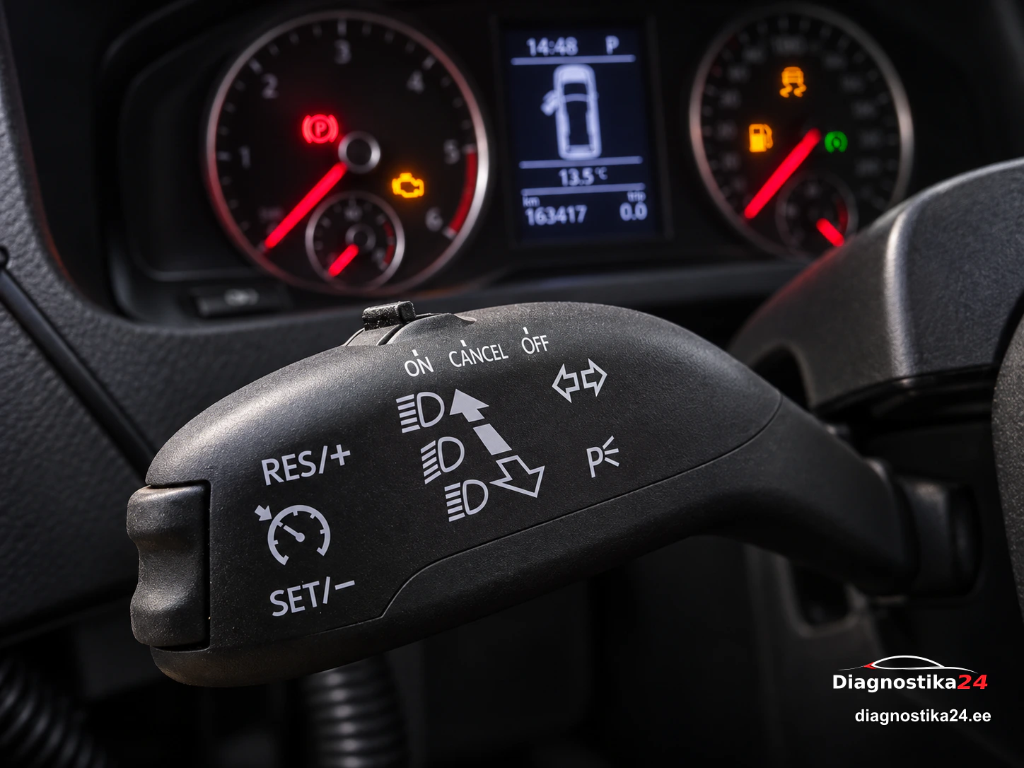 VW T5 püsikiirusehoidja juhtkang pärast paigaldust